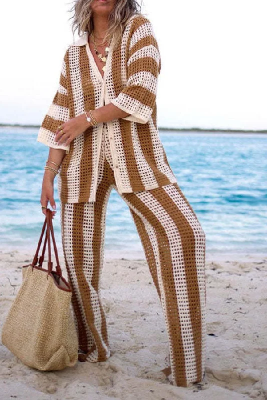 Shop Smart, Save Big!Vertical Striped Laid Back Knitted Pant Suit