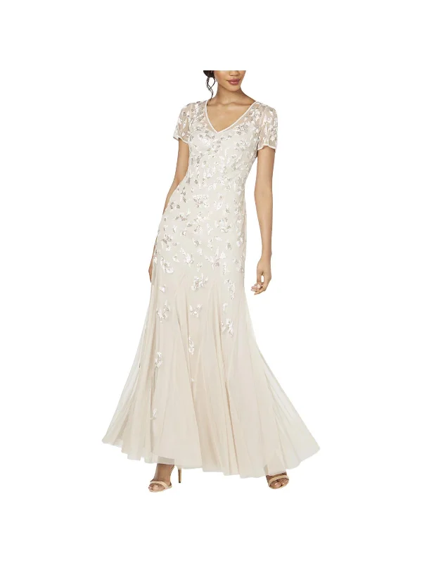 Flash Sale – Act Fast!Womens Beaded V-Neck Evening Dress