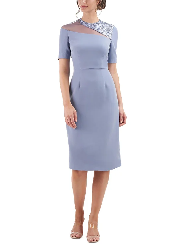 Limited-Time Price Drop!Womens Mesh Inset Knee Length Cocktail and Party Dress