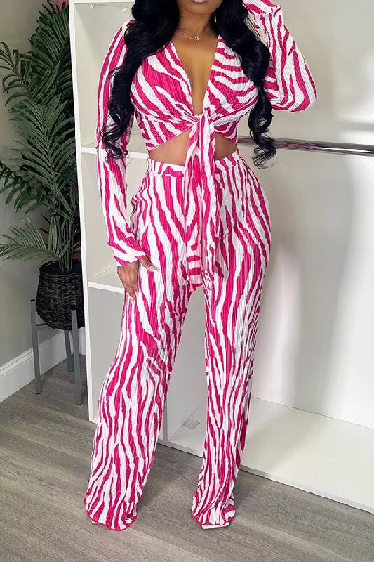 Best Price of the Season!Zebra Print Feminine Lace-Up Pant Suit
