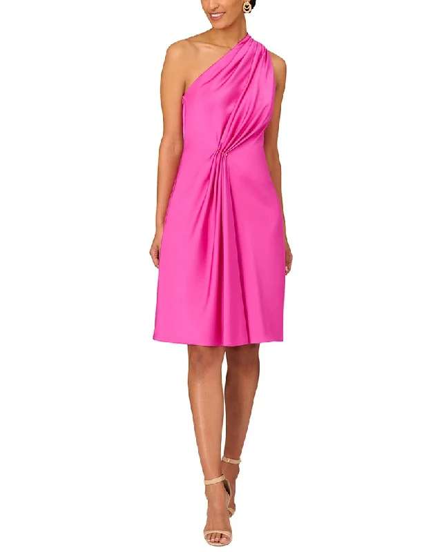 Limited Time Offer!Aidan Mattox One Shoulder Pleated Midi Dress