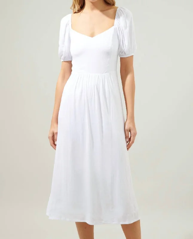 The Sale You’ve Been Waiting For!Alessi Puff Sleeve Poplin Midi Dress In White