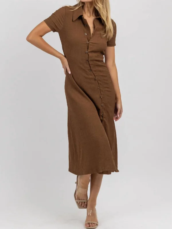 Your Best Deals Are Here!Asymmetrical Button Midi Dress In Brown