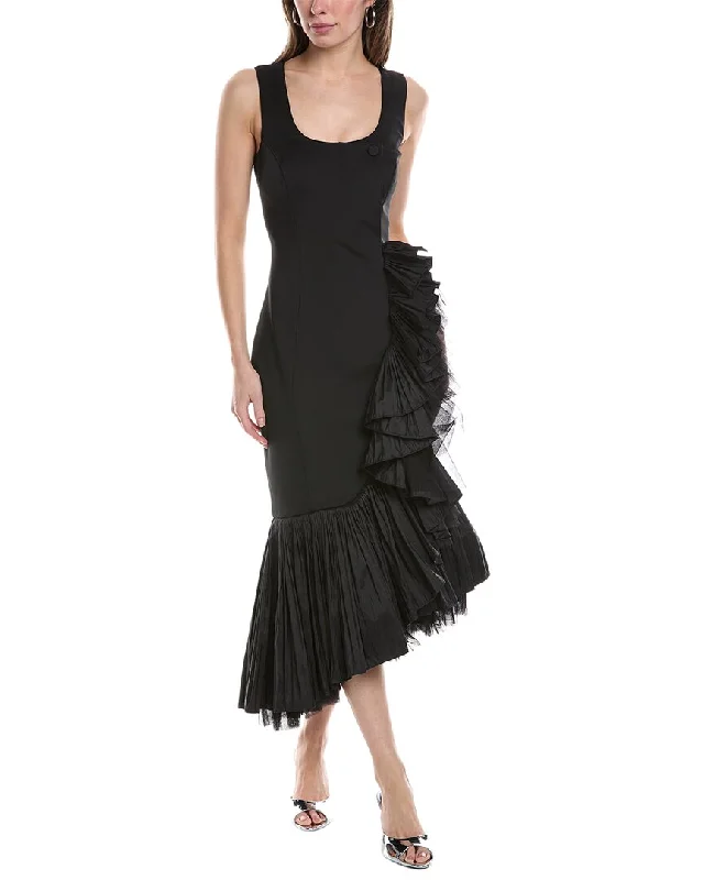 Massive Price Cuts!Badgley Mischka Pleated Flounce Midi Dress