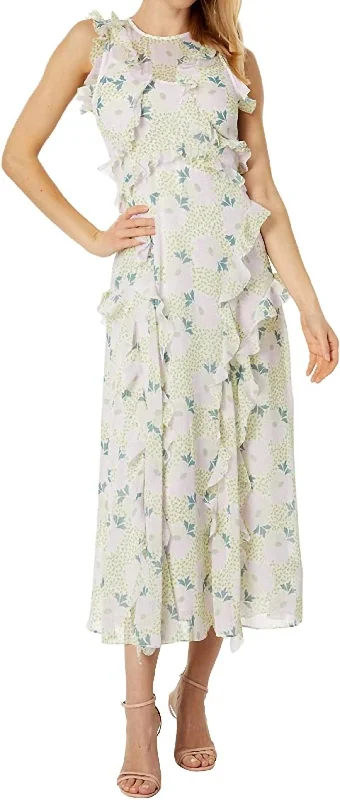 Get It Before It’s Gone!Calinia Sleeveless Waterfall Ruffle Trim Midi Dress In Lilac