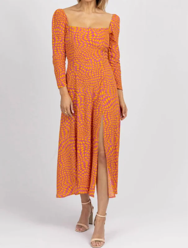 Exclusive Savings This Week!Checked Squareneck Midi Dress In Orange