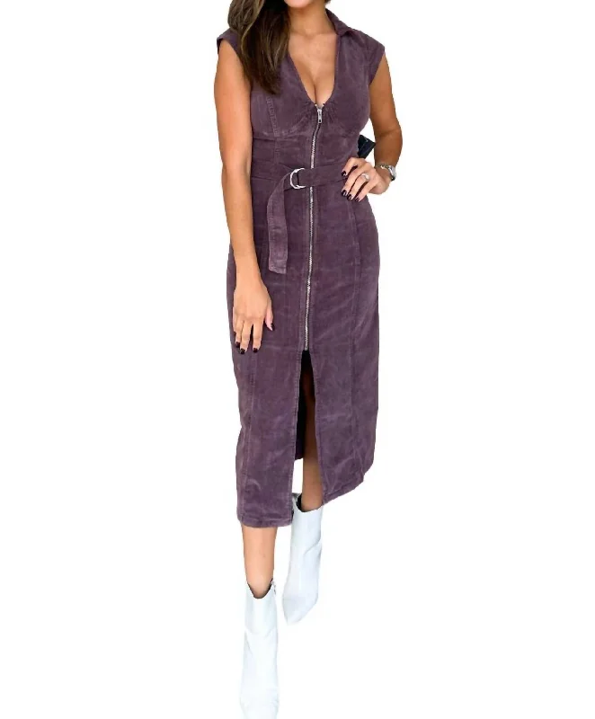 Amazing Prices You Can’t Resist!Corduroy Midi Dress In Plum