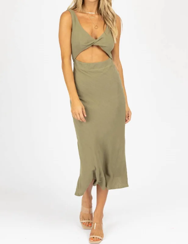 Huge Savings – Act Now!Cotton Open Front Twist Midi Dress In Olive