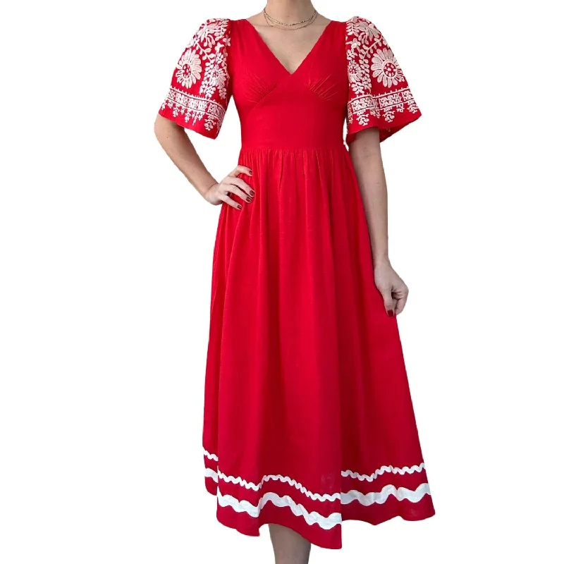 Seasonal Sale – Shop Now!Embroidered Sleeve Midi Dress