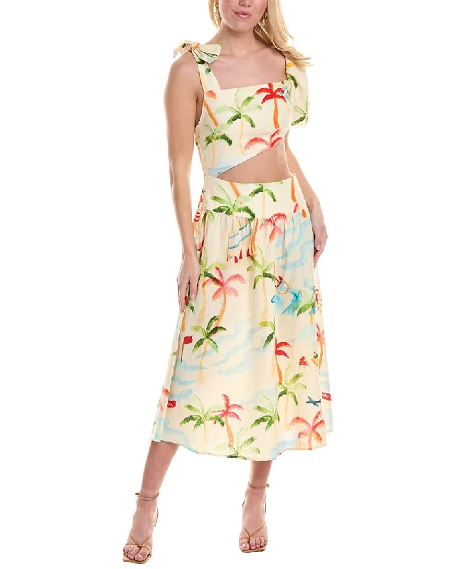 More Discounts, More Joy!FARM Rio Copacabana Linen-Blend Cutout Midi Dress