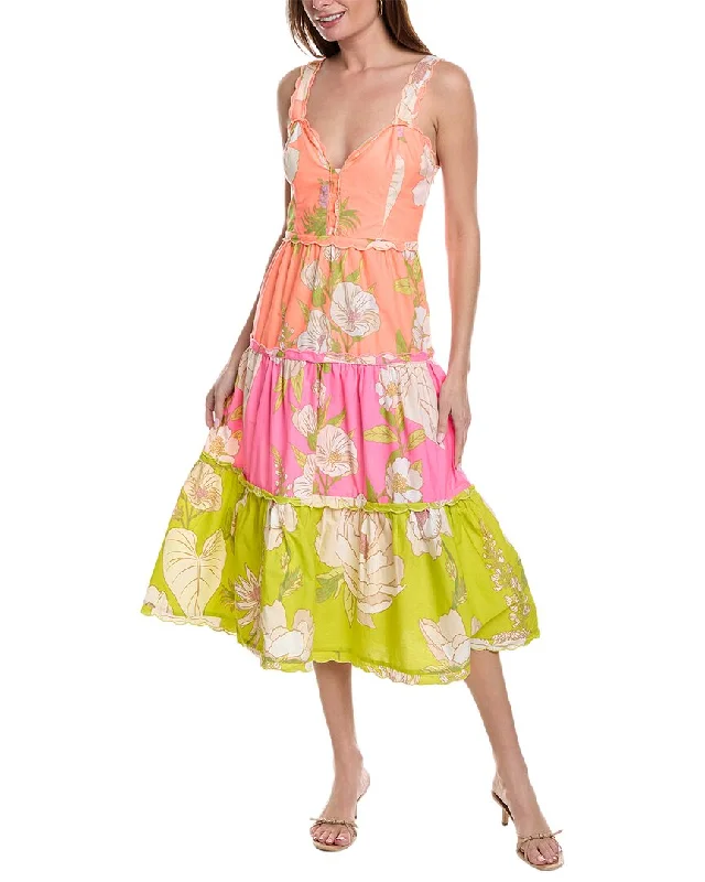Act Fast – Limited Time Savings!FARM Rio Mixed Neon Garden Tiered Midi Dress