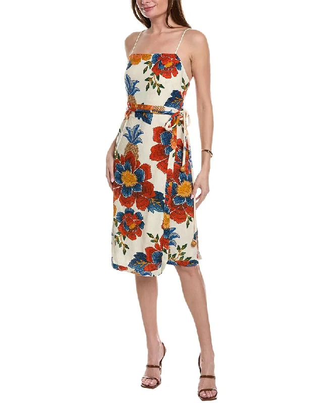 Save Like Never Before!FARM Rio Pineapple Flowers Wrap Panel Linen-Blend Midi Dress