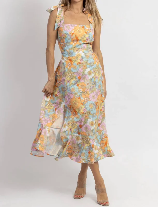 Shop Today, Save Tomorrow!Groove On Tie Strap Midi Dress In Orange Multi