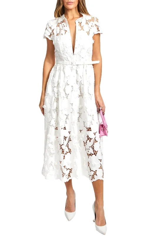 Save Money, Shop Happy!Guipure-Lace Midi Dress In White