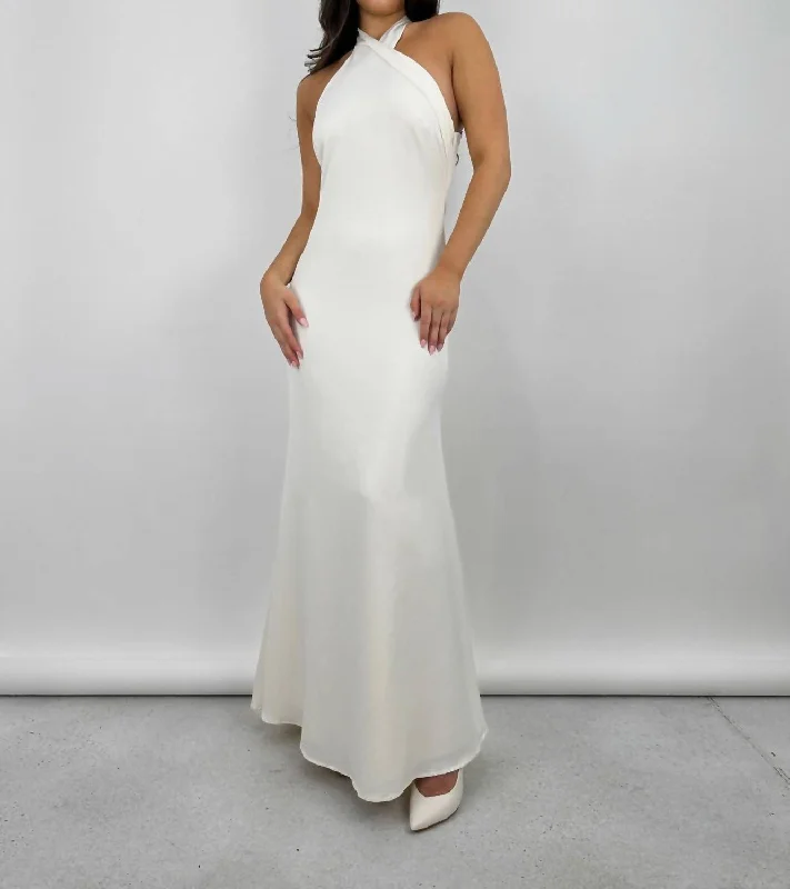 The Best Deals Won’t Wait!High Neck Overlapping Tie Midi Dress In Cream