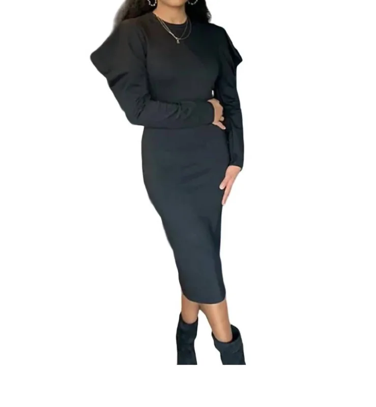 Hurry, Sale Ends Soon!Irie Statement Sleeve Midi Dress In Black