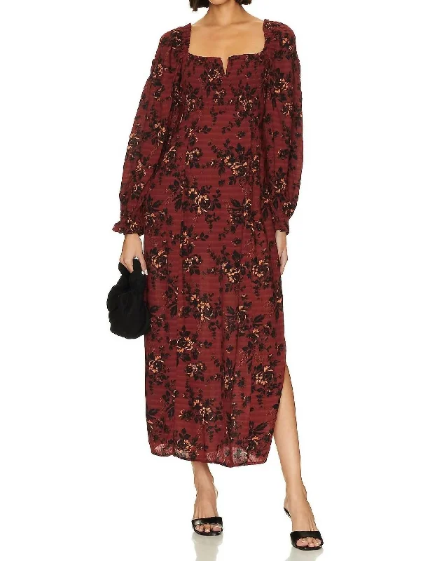 Unlock Huge Savings Now!Jaymes Midi Dress In Burgundy Combo
