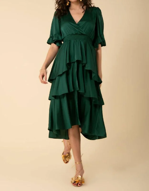 More Discounts, More Joy!Joy Tiered Midi Dress In Green