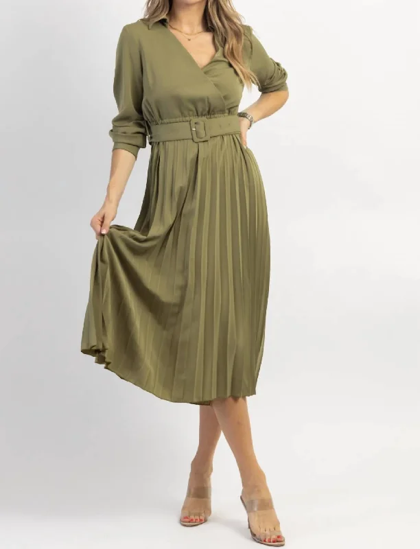 Bigger Savings, Better Shopping!Juliette Pleated Midi Dress In Olive