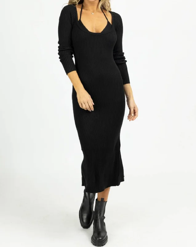 Shop Smart, Save Big!Knit Layered Bra Midi Dress Set In Black