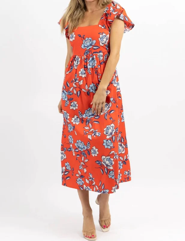 Don’t Wait – Deals Won’t Last!Kyrah Floral Cotton Midi Dress In Orange