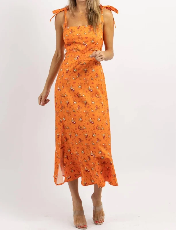 One Click Away from Big Savings!Last Dance Tie Strap Midi Dress In Orange