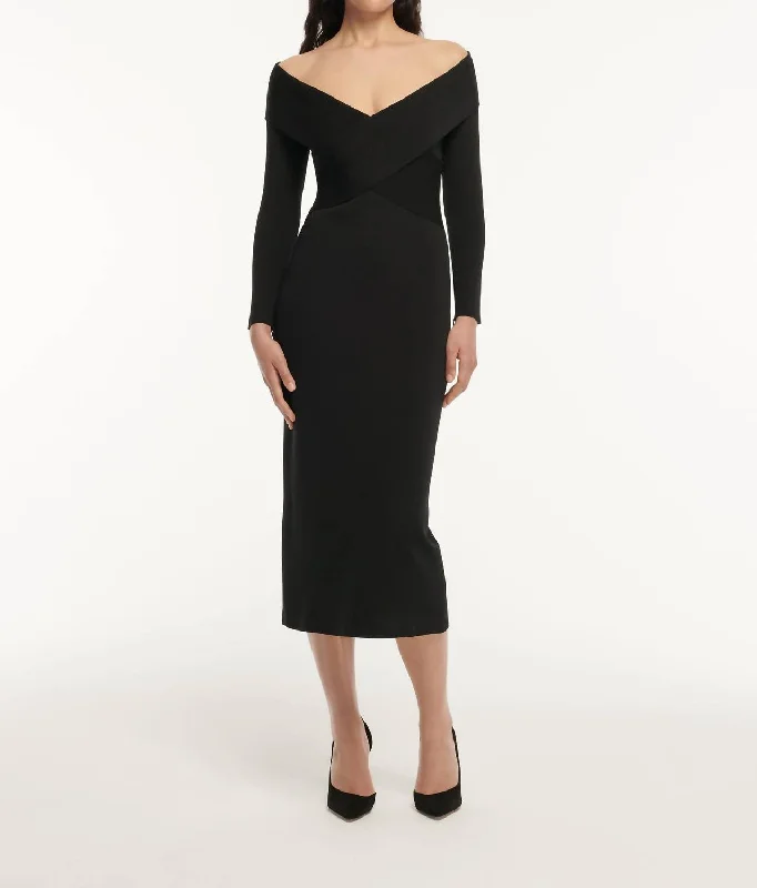 Incredible Savings Inside!Long Sleeve Flat Knit Midi Dress In Black
