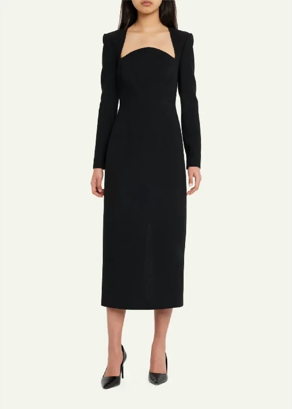 Huge Price Cuts Await!Long Sleeve Midi Dress In Black