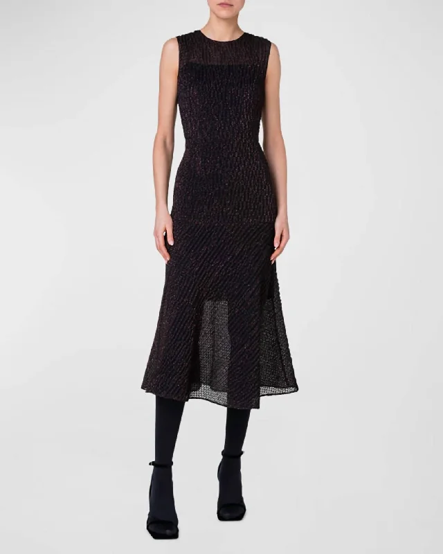 Your Shopping Spree Starts Here!Metallic 3D Organzino Flared Midi Dress In Black/cream