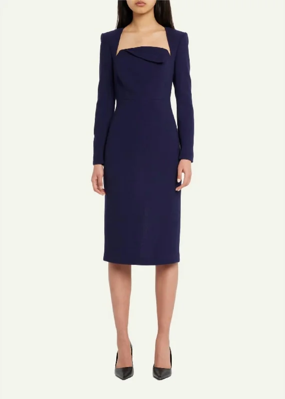Shop Before It’s Gone!Origami Neck Crepe Midi Dress In Navy