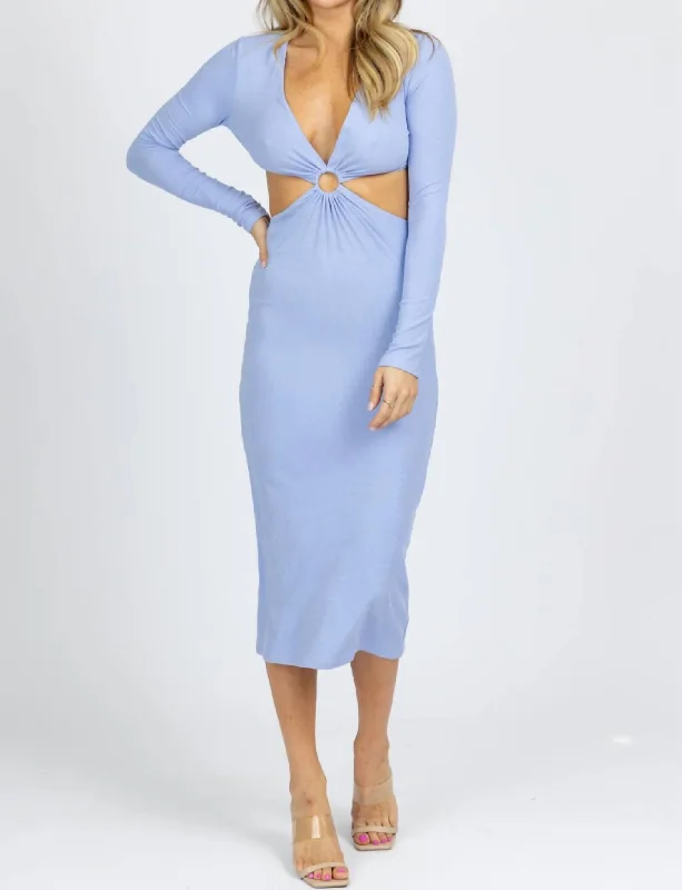 The Sale You’ve Been Waiting For!Peri Long Sleeve O-Ring Midi Dress In Blue