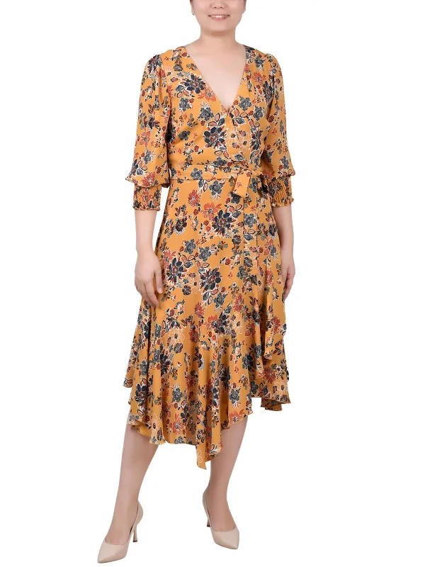 Lowest Prices Guaranteed!Petites Womens Chiffon Floral Midi Dress