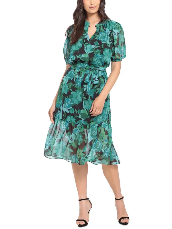 Mega Sale Happening Now!Petites Womens Chiffon Floral Midi Dress