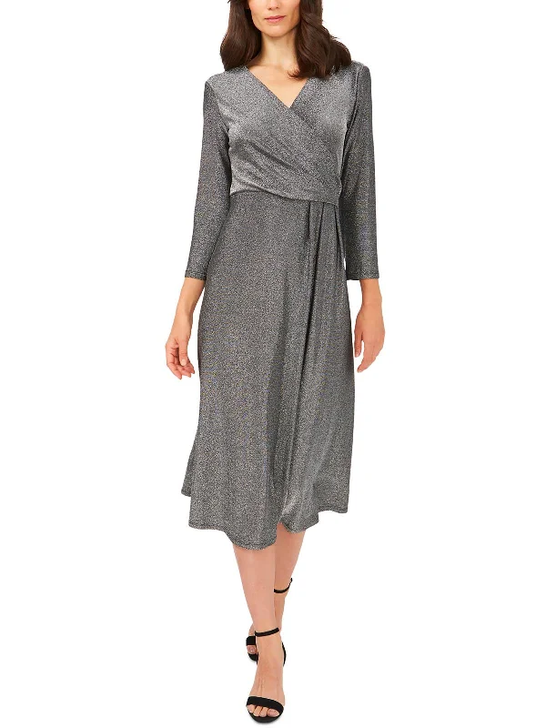 Hurry! While Supplies Last!Petites Womens Metallic Short Midi Dress