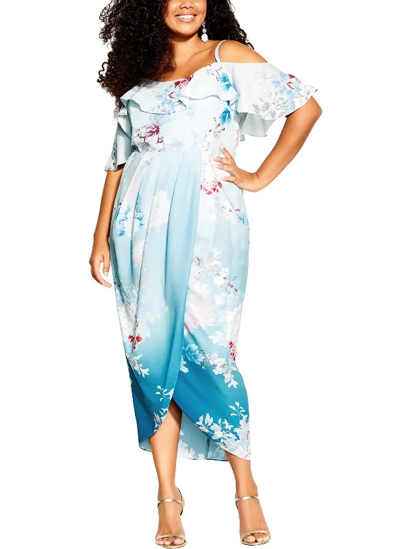 Hot Deals You Can’t Resist!Plus Womens Chiffon Floral Midi Dress