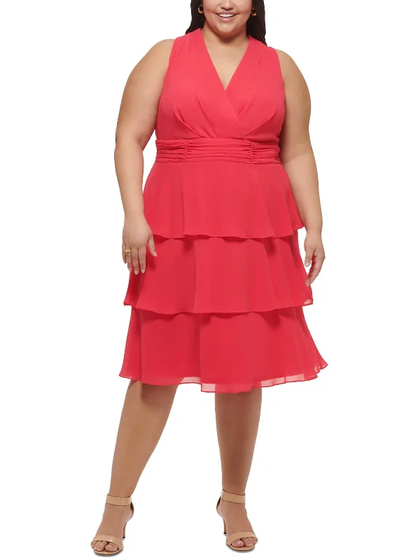 Savings You Can’t Ignore!Plus Womens Chiffon Mid-Calf Midi Dress