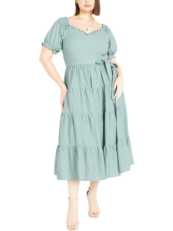 Unmissable Offers Await!Plus Womens Linen Blend Tiered Midi Dress