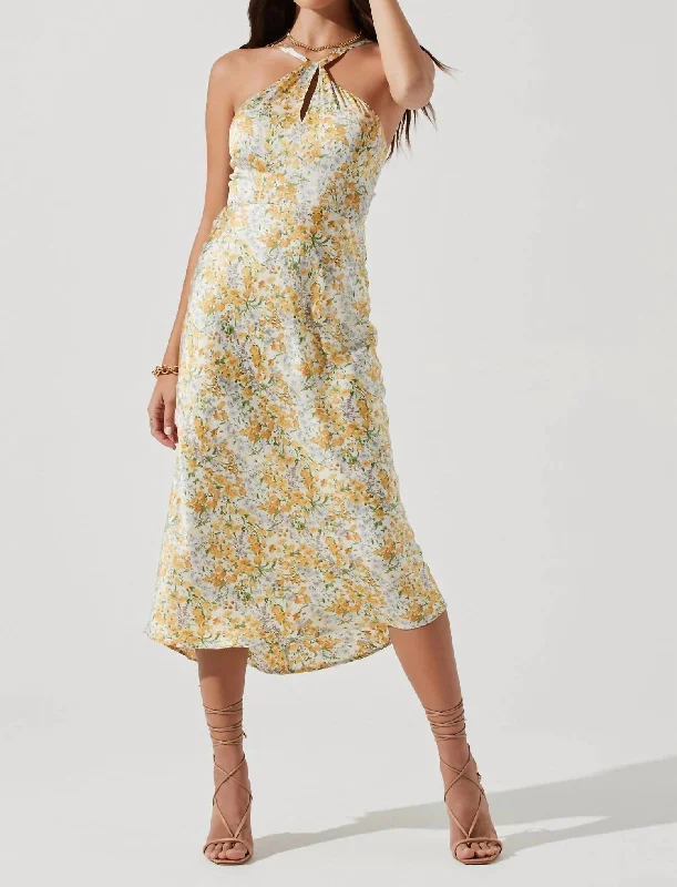 Seasonal Sale – Shop Now!Sandrine Floral Halter Midi Dress In Cream Yellow Floral