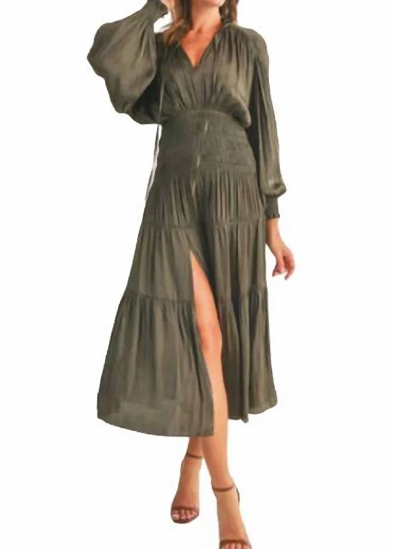Shop Early, Save Big!Satin Midi Dress In Olive