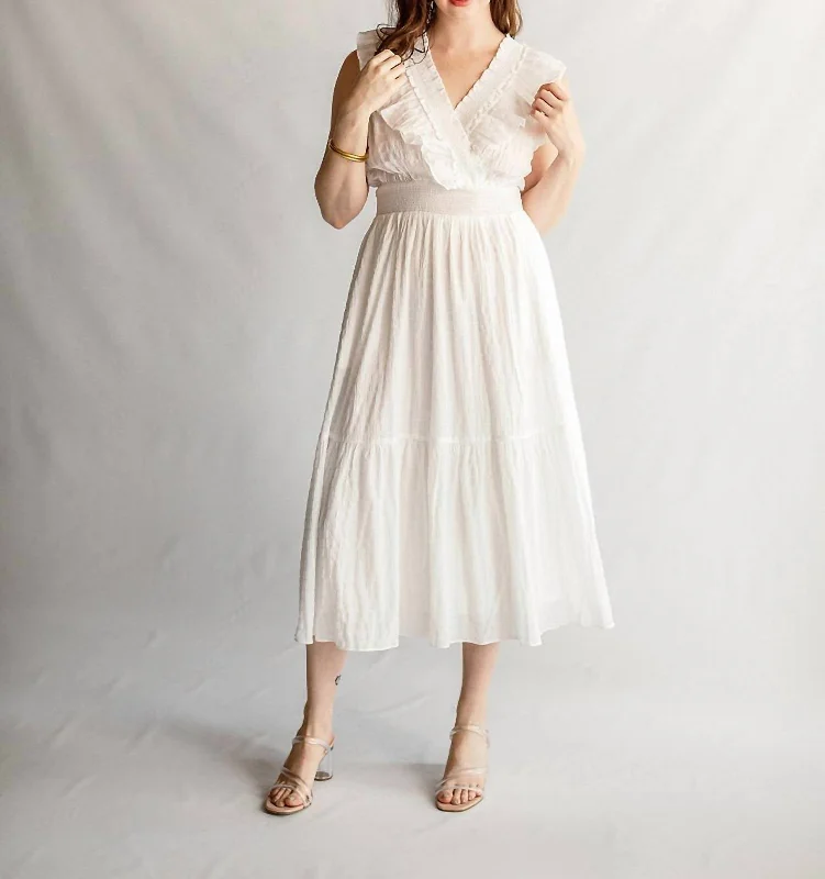 Stock Up and Save!Smocking Detail Midi Dress In Fff White