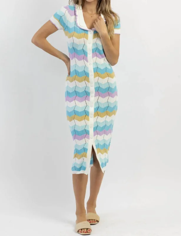 Don’t Wait – Deals Won’t Last!Stripe Crochet Midi Dress In Siesta Blue
