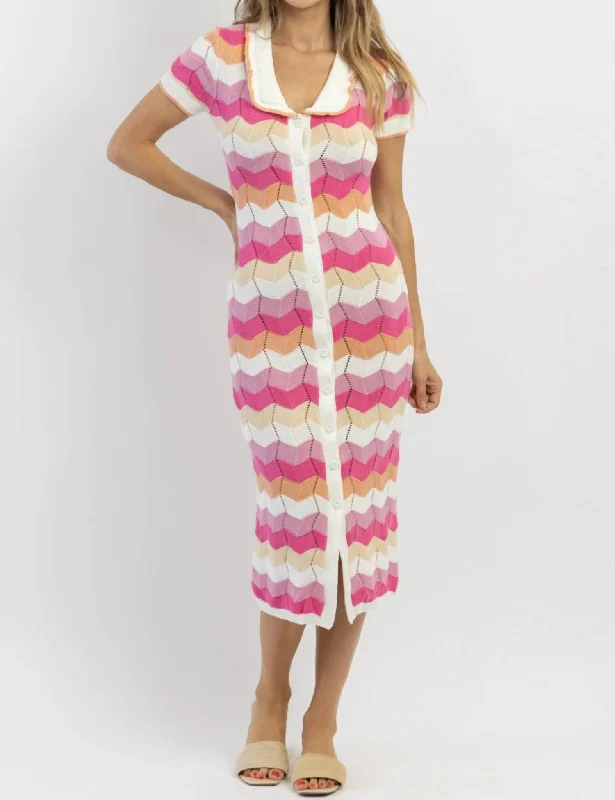 Upgrade for Less!Stripe Crochet Midi Dress In Siesta Pink