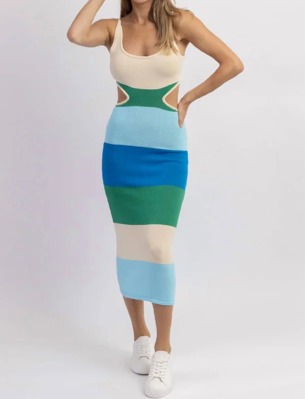 Massive Price Cuts!Striped Midi Dress In Sun Bum Blue