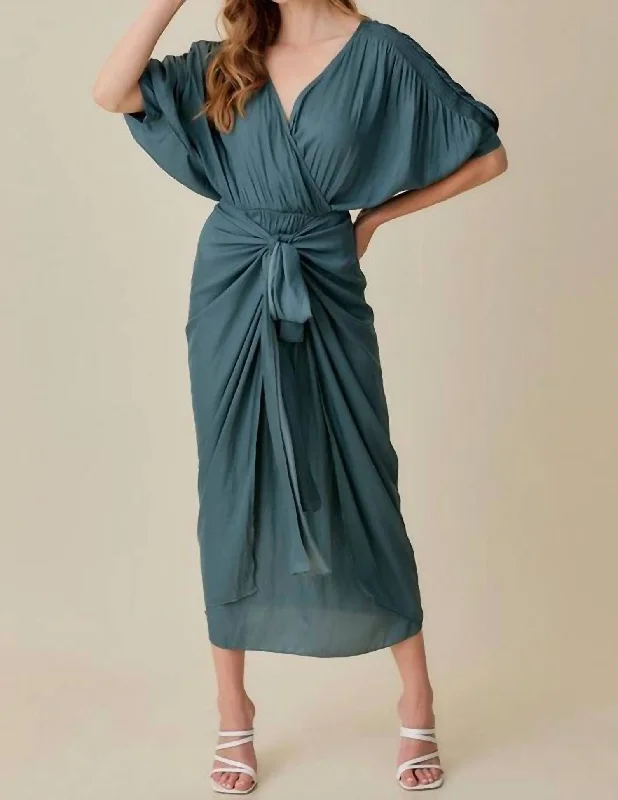 Get the Best for Less!The Forest Hill Waist-Tie Satin Midi Dress In Balsam Green
