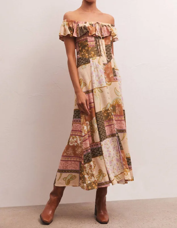 Your Shopping Spree Starts Here!Veda Off Shoulder Midi Dress In Multi