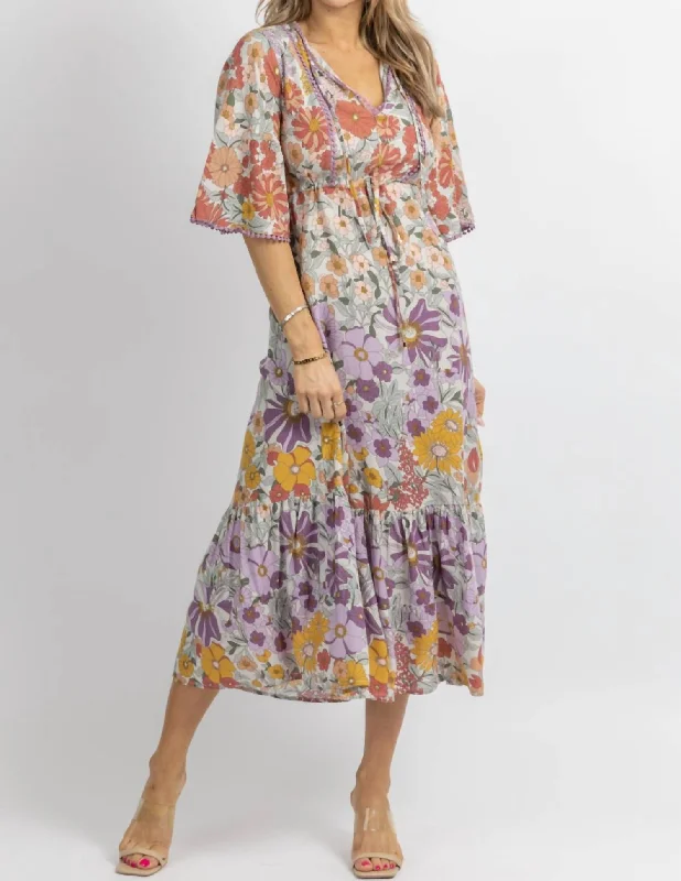Shop Before It’s Gone!Wide Sleeve Midi Dress In Multicolor Floral