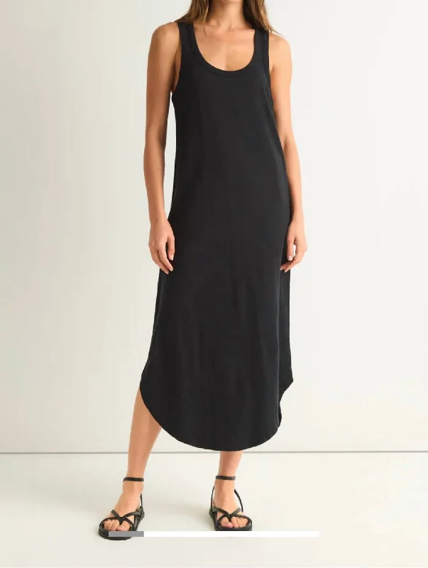 Everything Must Go!Womens Easy Going Cotton Slub Midi Dress In Black