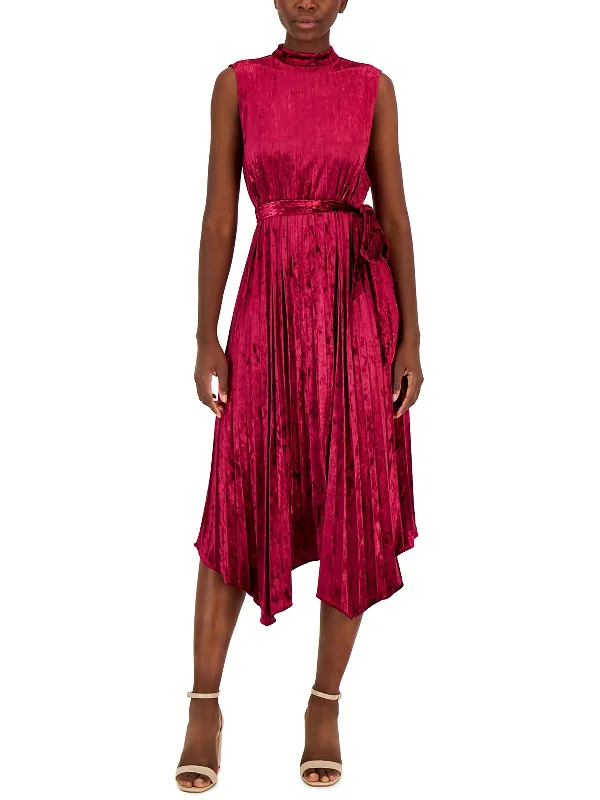 Buy More, Save More!Womens Velvet Pleated Midi Dress