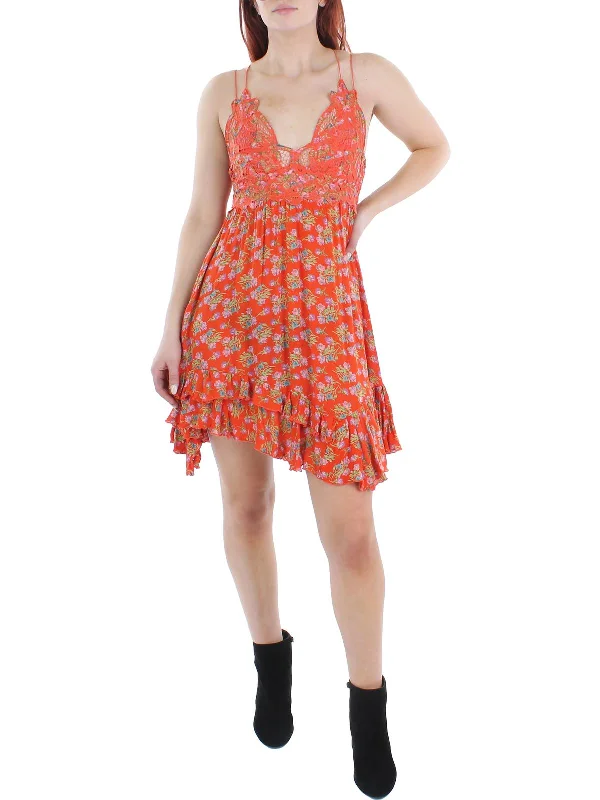 Crazy Discounts Inside!Adella Womens Floral Ruffled Mini Dress