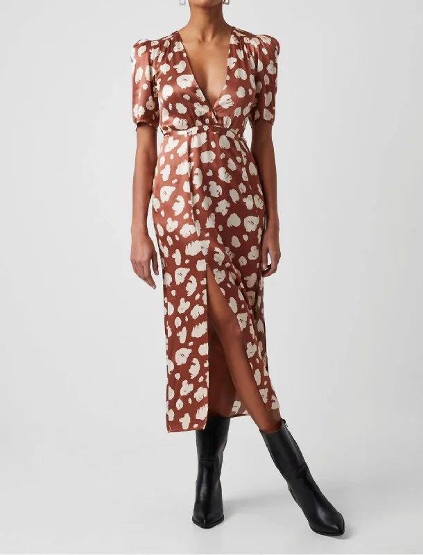 The Best Offers Are Here!Aimee Enid Front Slit Midi Dress In Brown Patina Cream